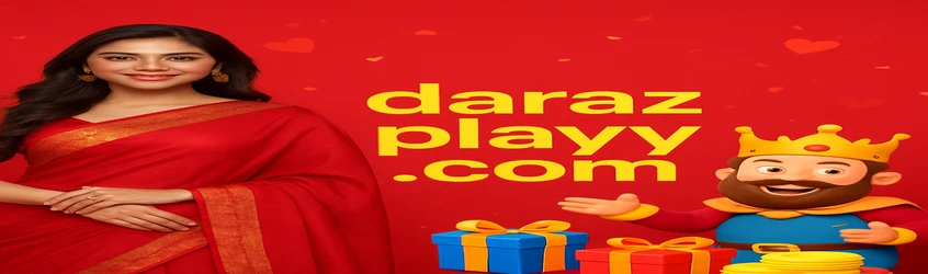 লাল থিমে darazplay বাংলায় একটি ব্যানার—প্রতিদিনের লাল খামের ইভেন্টে মোট বোনাস ৳ ৯০ লাখ; এতে একটি নারী ও ভাগ্যের দেবতার চরিত্র রয়েছে।