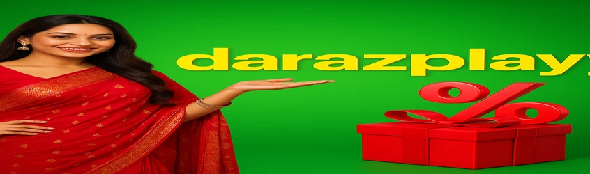 darazplay-এর বাংলায় প্রচারণামূলক ব্যানার—প্রথম জমা করার সময় ৮২% বোনাস, সর্বোচ্চ ৩০০০ টাকা পর্যন্ত; ছবিতে হাস্যোজ্জ্বল লাল সাড়ি পরিহিত একটি নারী রয়েছে।
